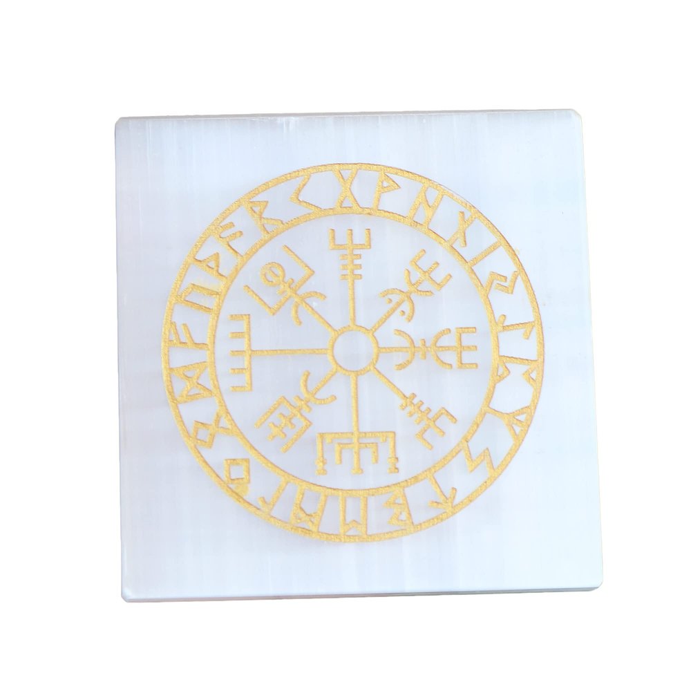 REAL-GEMS Tree of Life Etched Selenite Charging Plate, Charge Your Crystals, Healing Crystal 7 Chakra Selenite Slab,Plate