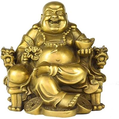 ZXHStore Feng Shui Maitreya Buddha Statue, Feng Shui Lucky Pure Copper Dragon Chair Buddha Decoration