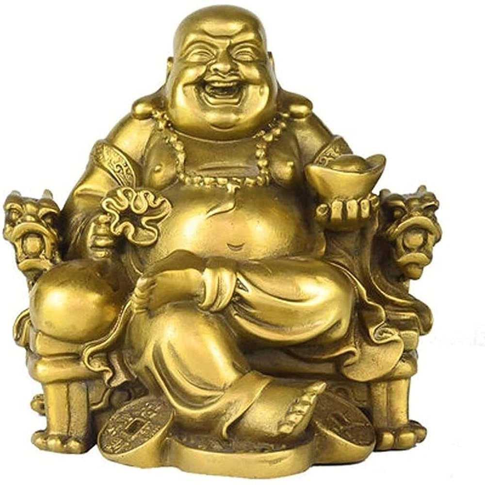 ZXHStore Feng Shui Maitreya Buddha Statue, Feng Shui Lucky Pure Copper Dragon Chair Buddha Decoration