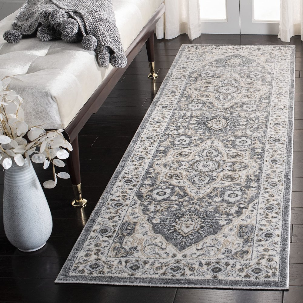 SAFAVIEH Isabella Collection Runner Rug - 2'2" x 11', Grey & Cream, Oriental Design, Non-Shedding & Easy Care, Ideal for High Traffic Areas in Living Room, Bedroom (ISA936F)