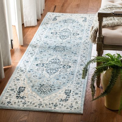 SAFAVIEH Isabella Collection Runner Rug - 2'2" x 11', Light Blue & Cream, Oriental Design, Non-Shedding & Easy Care, Ideal for High Traffic Areas in Living Room, Bedroom (ISA936M)