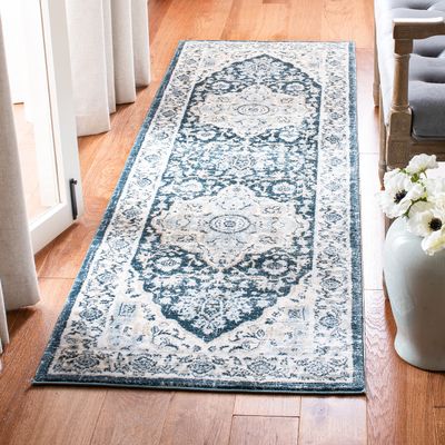 SAFAVIEH Isabella Collection Runner Rug - 2'2" x 11', Navy & Creme, Oriental Design, Non-Shedding & Easy Care, Ideal for High Traffic Areas in Living Room, Bedroom (ISA936N)