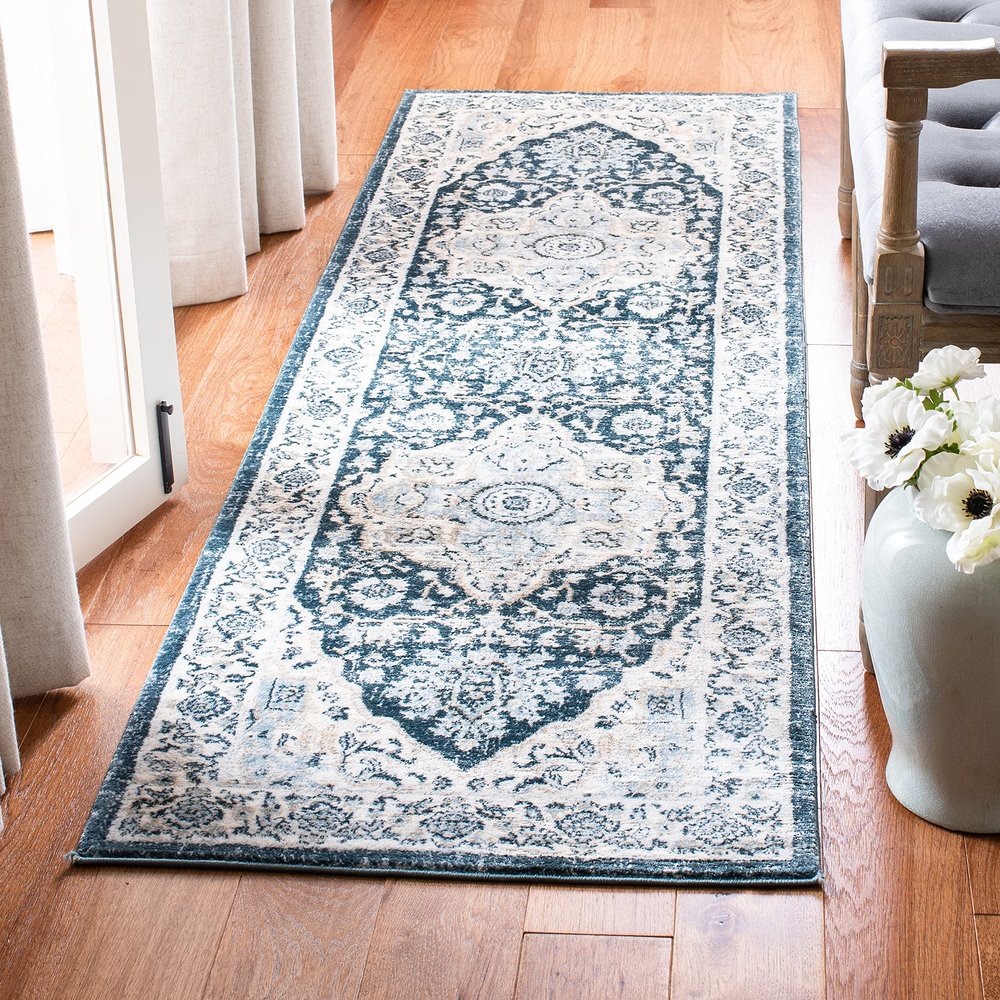 SAFAVIEH Isabella Collection Runner Rug - 2'2" x 11', Navy & Creme, Oriental Design, Non-Shedding & Easy Care, Ideal for High Traffic Areas in Living Room, Bedroom (ISA936N)