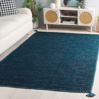 SAFAVIEH Montauk Collection Accent Rug - 4' x 6', Blue & Black, Handmade Flat Weave Cotton Corner Tassel, Ideal for High Traffic Areas in Entryway, Living Room, Bedroom (MTK150M)