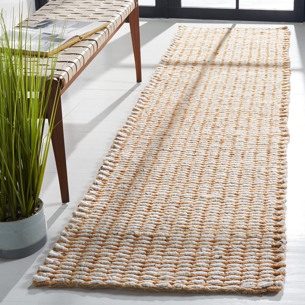 SAFAVIEH Natural Fiber Collection Runner Rug - 2'3" x 9', Natural & Ivory, Handmade Farmhouse Jute, Ideal for High Traffic Areas in Living Room, Bedroom (NF110B)