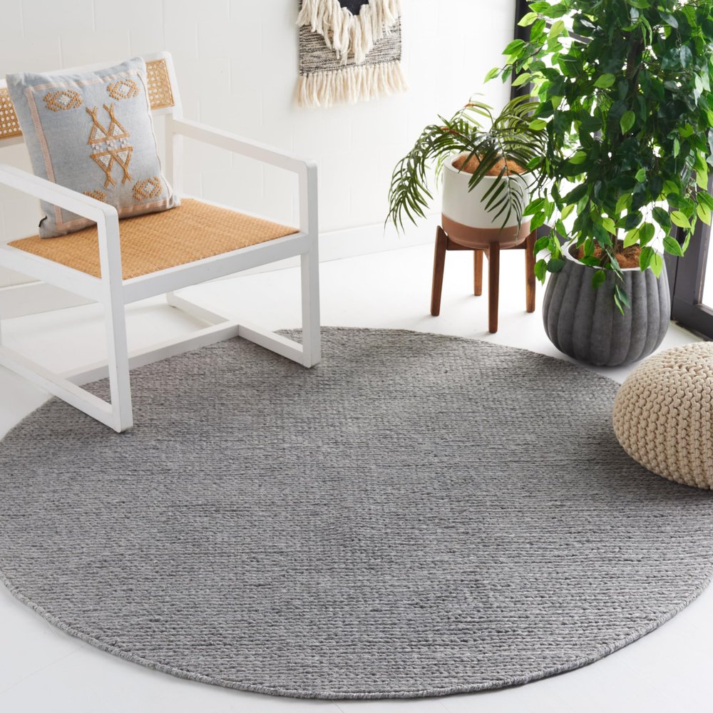 SAFAVIEH Natura Collection 8' Round Steel NAT311B Handmade Premium Bamboo Silk & Wool Entryway Foyer Living Room Bedroom Kitchen Area Rug