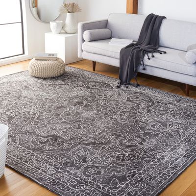 SAFAVIEH Marquee Collection Area Rug - 6' Square, Black & Ivory, Handmade, Ideal for High Traffic Areas in Living Room, Bedroom (MRQ117Z)