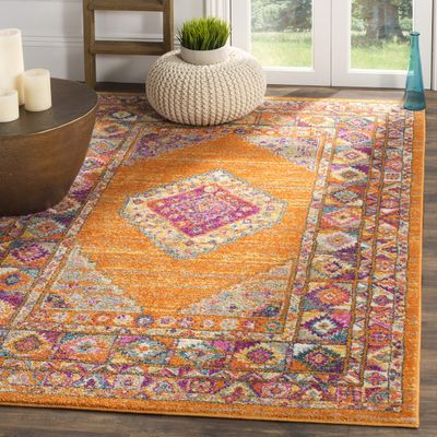 SAFAVIEH Madison Collection Area Rug - 3' Square, Orange & Fuchsia, Boho Chic Medallion Design, Non-Shedding & Easy Care, Ideal for High Traffic Areas in Living Room, Bedroom (MAD133D)
