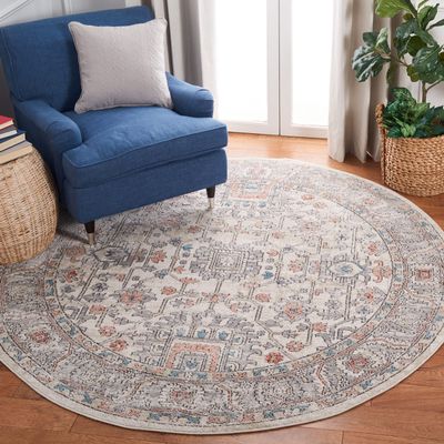 Martha Stewart x SAFAVIEH Area Rug Collection - 6'7" Round, Grey & Ivory, Non-Shedding & Easy Cleaning, Ideal for Living Room, Bedroom, Office, Dining Space (MSR877F)