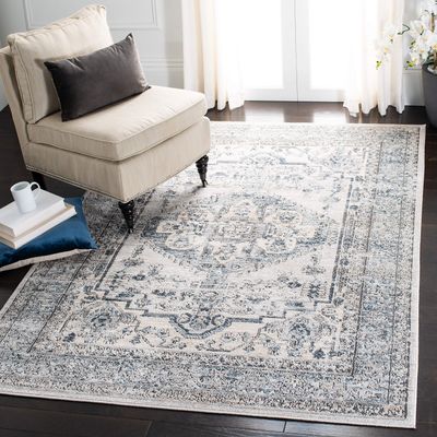 Martha Stewart x SAFAVIEH Area Rug Collection - 6'7" x 9', Light Blue & Ivory, Non-Shedding & Easy Cleaning, Ideal for Living Room, Bedroom, Office, Dining Space (MSR877M)