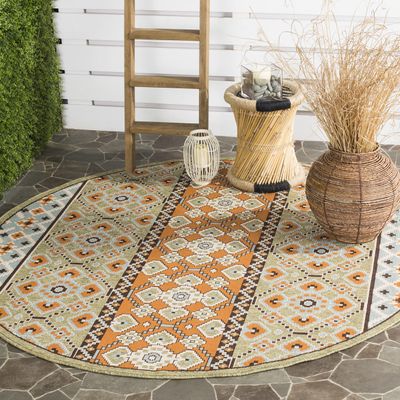 SAFAVIEH Washable Rug Outdoor Veranda Collection - 3' Round, Green & Terracotta, Non-Shedding & Easy to Clean, Ideal for Patio, Backyard, Mudroom (VER093-0742)