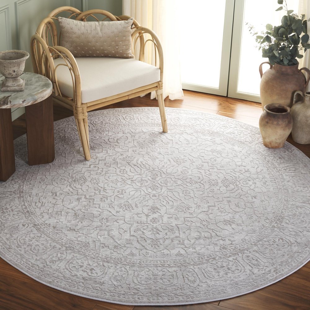 SAFAVIEH Reflection Collection Area Rug - 6'7" Round, Cream & Ivory, Non-Shedding & Easy Cleaning, Ideal for Living Room, Bedroom (RFT670D)