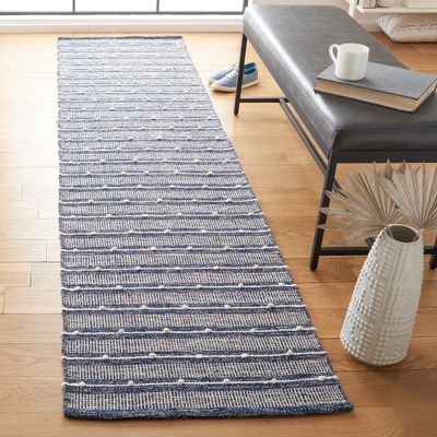SAFAVIEH Striped Kilim Collection 2'3" x 7' Navy/Blue STK513N Handmade Flatweave Cotton Entryway Foyer Living Room Bedroom Kitchen Runner Rug