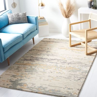 SAFAVIEH Soho Collection Area Rug - 5' x 8', Beige & Grey, Handmade Modern Abstract Wool, Ideal for High Traffic Areas in Living Room, Bedroom (SOH676B)