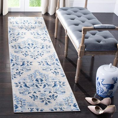 Martha Stewart x SAFAVIEH Area Rug Collection - 2' x 16' Runner, Cream & Blue, Floral Pattern, Non-Shedding & Easy Cleaning, Ideal for Living Room, Foyer, Bedroom, Hallway (MSR2856D)