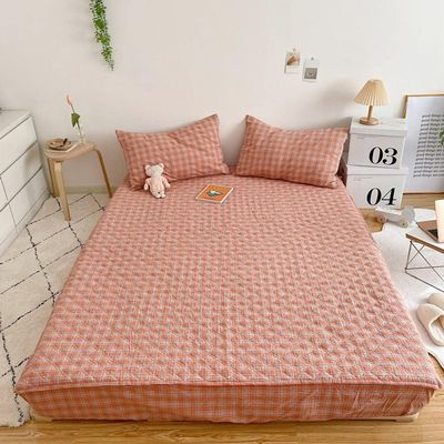 CFYCYHDZHT Cool and Breathable Sheet,Thick Quilted Non Slip Mattress Protector, Soft Comfortable Fitted Sheets for Boys and Girls Bedroom Single Double Bed Orange 180cmx200cm+27cm