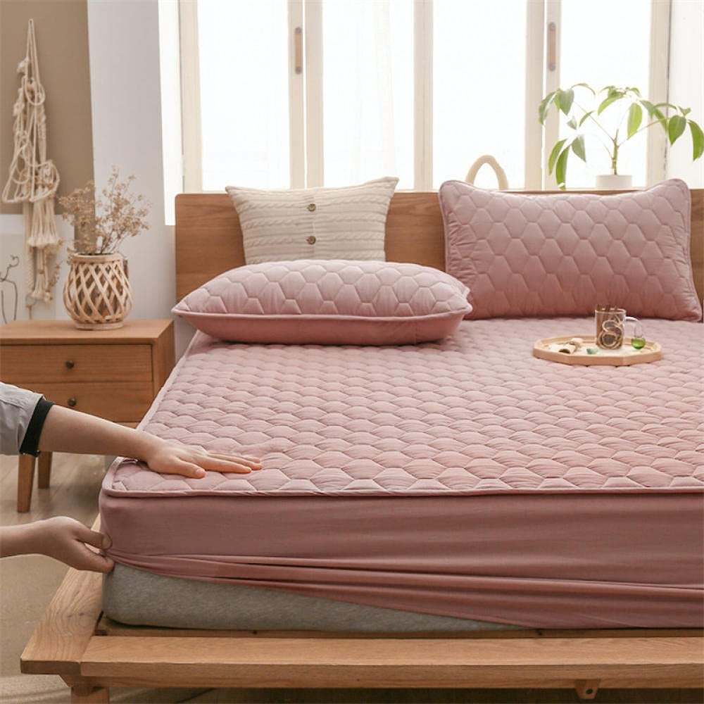 CFYCYHDZHT Comfy Sheets,Thick Quilted Non Slip Mattress Protector, for The Elderly Kids Bedroom Solid Color Water Proof Urinary Bed Cover Pink 180220cm+30cm