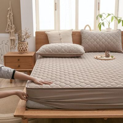 CFYCYHDZHT Bedding Deep Pocket Fitted Sheet,Thick Quilted Non Slip Mattress Protector, for The Elderly Kids Bedroom Solid Color Water Proof Urinary Bed Cover Khaki 180220cm+30cm