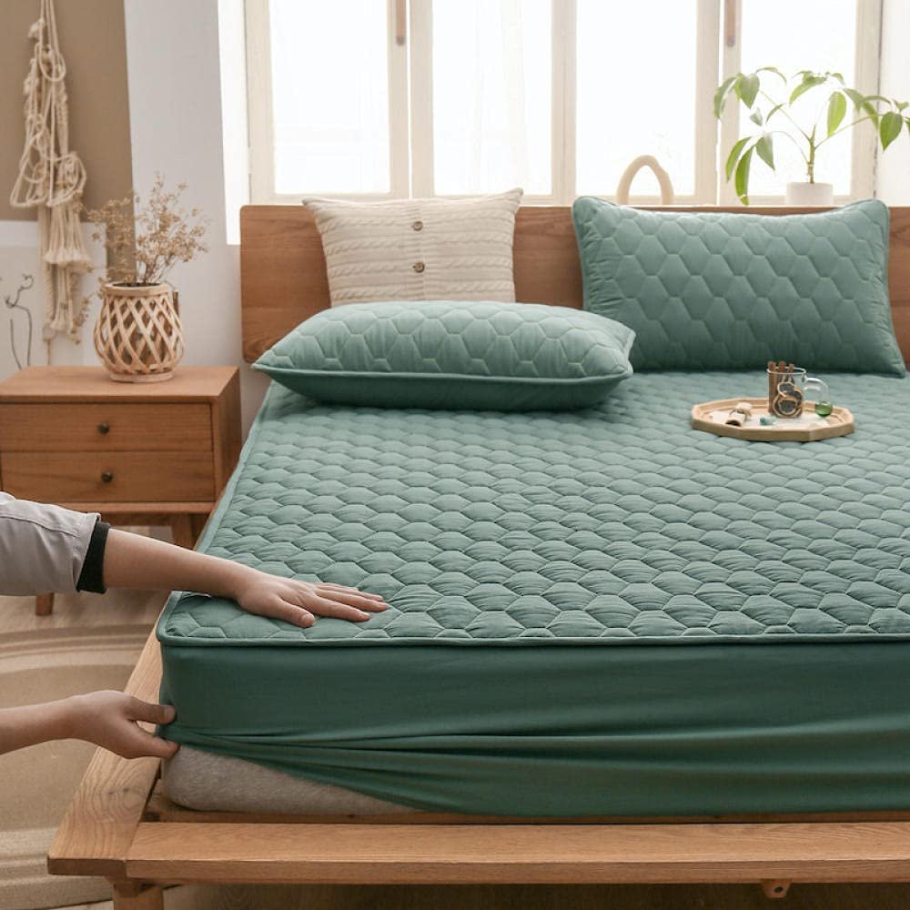 CFYCYHDZHT Cozy T-Shirt Soft,Thick Quilted Non Slip Mattress Protector, for The Elderly Kids Bedroom Solid Color Water Proof Urinary Bed Cover Light Green 135200cm+30cm