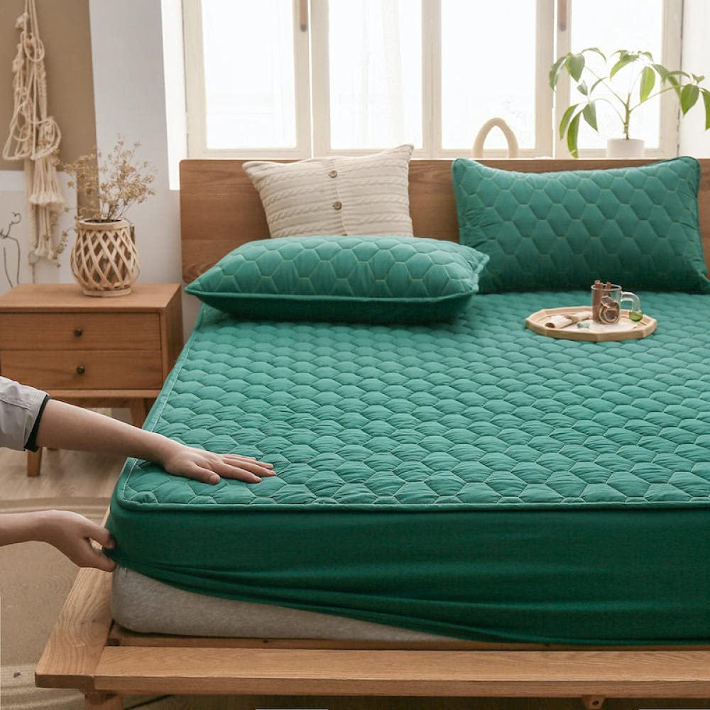CFYCYHDZHT Bedding Fitted Sheet Deep,Thick Quilted Non Slip Mattress Protector, for The Elderly Kids Bedroom Solid Color Water Proof Urinary Bed Cover Green 120200cm+30cm