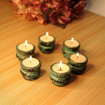 Indo Essentials-Wooden Decorative Tea Light Holder Set of 6 Candle Holder for Home Decorations for Home Decor Decorative Tealight Stand Candle Stand for Home Decoration