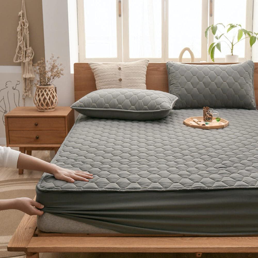 CFYCYHDZHT Bedding Best for Hotel Home,Thick Quilted Non Slip Mattress Protector, for The Elderly Kids Bedroom Solid Color Water Proof Urinary Bed Cover Grey 200220cm+30cm