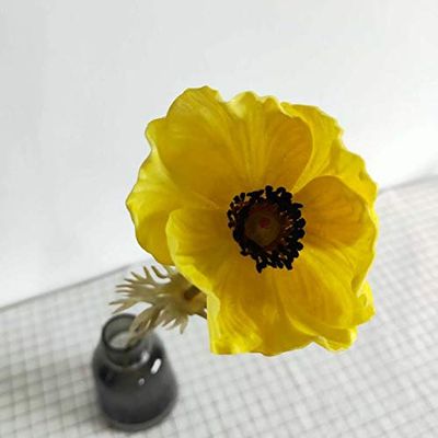 Artificial and Dried Flower 10Pcs Real Touch PU Anemone Rose for Wedding Decoration Bride Feel Silk Flower Home Accessories Photography Props - ( Color: Yellow )