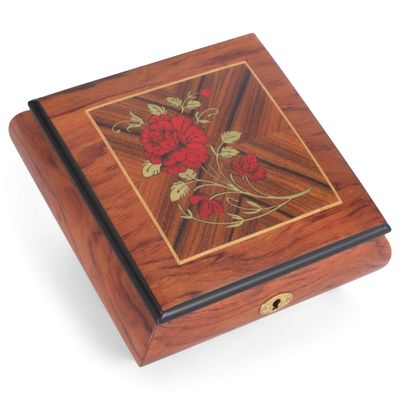 Splendid Matte Finish Rose Sorrento Italian Inlaid Music Box/Jewelry Box with Customizable Tune Options