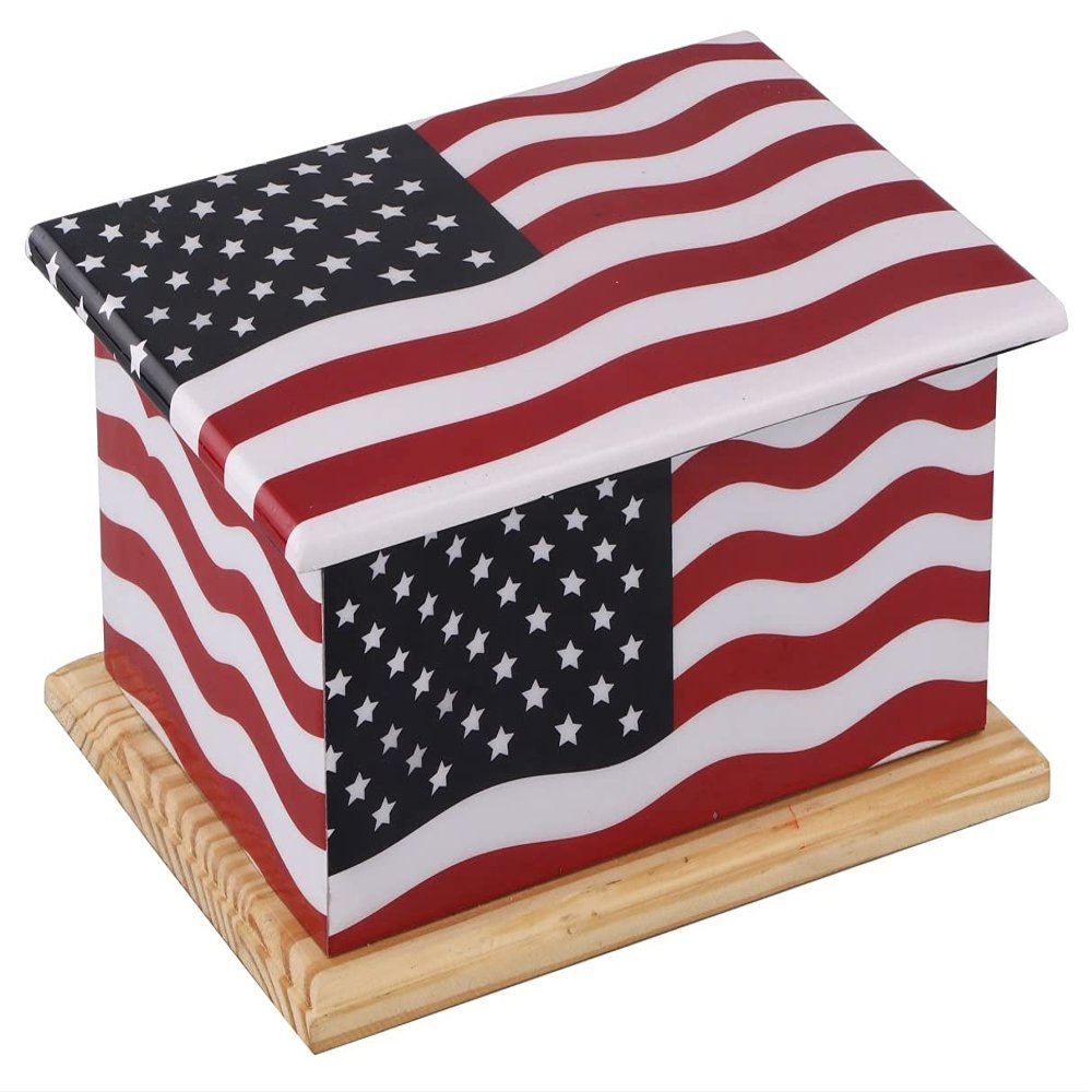 Adorn American Honor Wrapped Wooden Cremation Urn, Handcrafted Wooden Urn for Human Ashes, Adult Cremation Urn with Velvet Bag