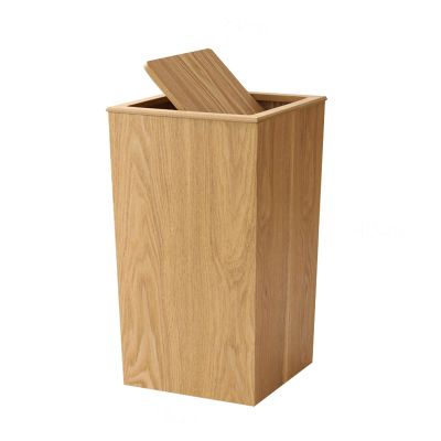 CL-ZZZ Wooden Trash Can, Swing Lid Waste Bin Cube Shape Paper Recycling Basket, for Bedroom, Living Room, Bathroom, Office, Light Brown Natural Wood