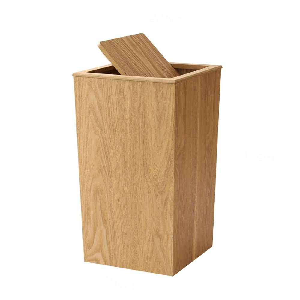 CL-ZZZ Wooden Trash Can, Swing Lid Waste Bin Cube Shape Paper Recycling Basket, for Bedroom, Living Room, Bathroom, Office, Light Brown Natural Wood