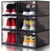Yukui LLc Large Clear Shoe Boxes Stackable,6 Pack Hard Plastic Shoe Storage Boxes with Magnetic Door,Drop Front Shoe Organizer Containers,Shoe Case Sneakers Storage Fit US Size 12 Black view 1