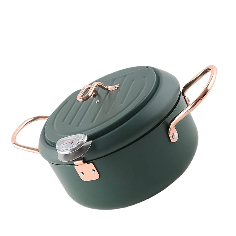 1pc Non-stick Deep Fryer Pan Temperature Gauge Japanese Style Cooking Pot for Induction and Oil Frying for Home Parties and Easy Cleaning