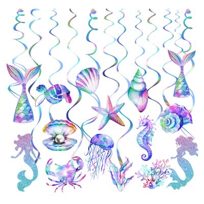 30 Pcs Mermaid Hanging Swirl - Mermaid Party Decorations, Mermaids Parties Supplies for Girls, Ocean Ceiling Streamers for Mermaids Party Favors, Baby Shower and Theme Birthday Parties Decoration