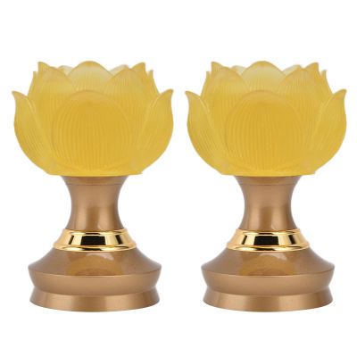 Yosoo Colorful Glass Lamp, 2Set LED Lotus Buddhist Light with Alloy Base Colorful Buddha Lamp Ornament Prayer Faith Supplies(01)