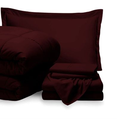 7 Piece Bed-in-A-Bag Comforter & Sheet Set 15" Deep Pocket, 100% Egyptian Cotton Cal-King Size, Wine, Sets Include - 1Comforter, 1Flat Sheet,1Fitted Sheet, 2Pillowcase & 2Pillowsham