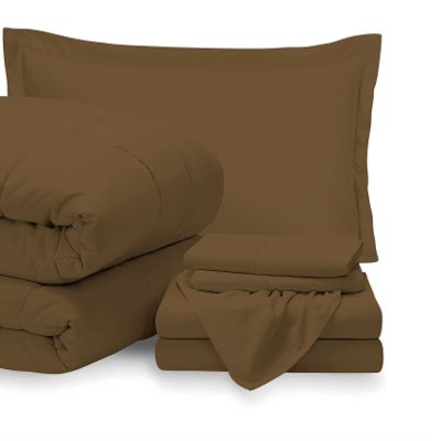 7 Piece Bed-in-A-Bag Comforter & Sheet Set 18" Deep Pocket, 100% Egyptian Cotton Full Size, Taupe, Sets Include - 1Comforter, 1Flat Sheet,1Fitted Sheet, 2Pillowcase & 2Pillowsham