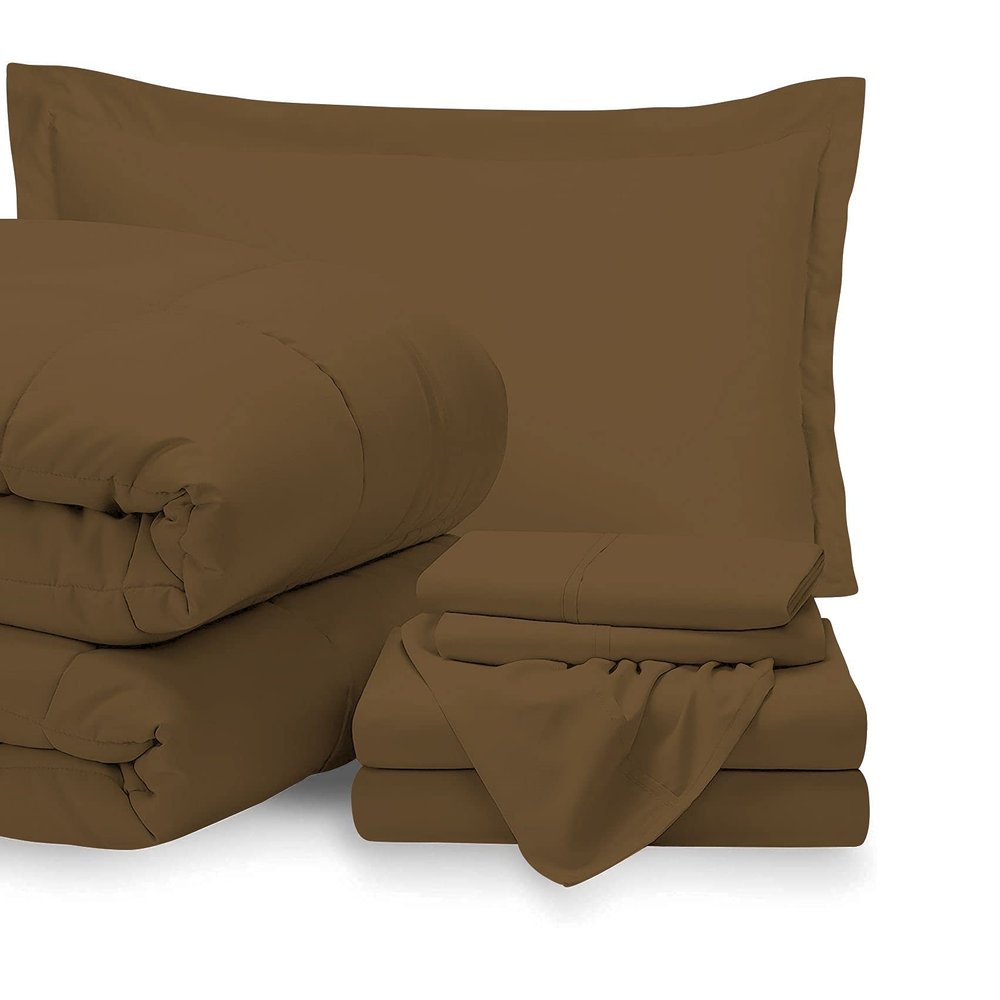 7 Piece Bed-in-A-Bag Comforter & Sheet Set 18" Deep Pocket, 100% Egyptian Cotton Full Size, Taupe, Sets Include - 1Comforter, 1Flat Sheet,1Fitted Sheet, 2Pillowcase & 2Pillowsham