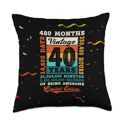 40th Birthday 40 Year Old Limited Edition Vintage 480 Months Throw Pillow