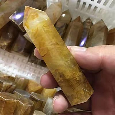 1pc Polished Crystal Tower Natural Yellow hematoid Quartz Points Wand for Home Decoration 80-90mm