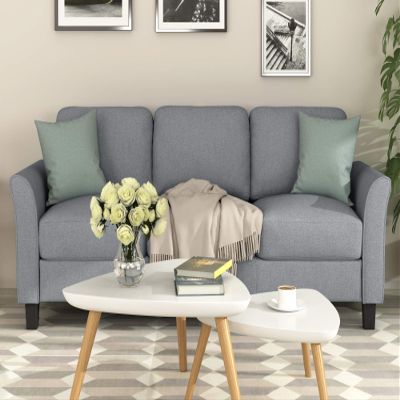 3-Seat Sofa Upholstered Sofa, 76" Modern Upholstered Sofa for Living Room, Linen Fabric, Sturdy Hardwood Frame, Easy Assembly (Gray)