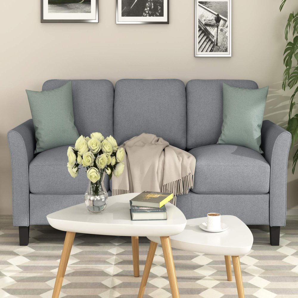 3-Seat Sofa Upholstered Sofa, 76" Modern Upholstered Sofa for Living Room, Linen Fabric, Sturdy Hardwood Frame, Easy Assembly (Gray)