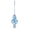 Dimensional Blue Roses and Flowers on Silver Glass Christmas Tree Topper 11 Inches view 1