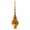 White Roses with Golden Leaves on Gold Glass Christmas Tree Topper 11 Inches view 1