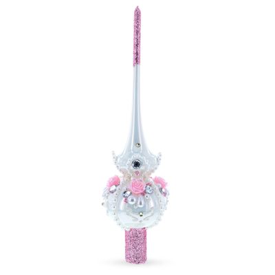 Dimensional Roses on Champagne Glass Christmas Tree Topper 11 Inches