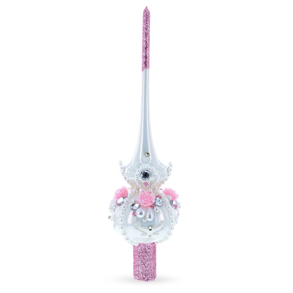 Dimensional Roses on Champagne Glass Christmas Tree Topper 11 Inches
