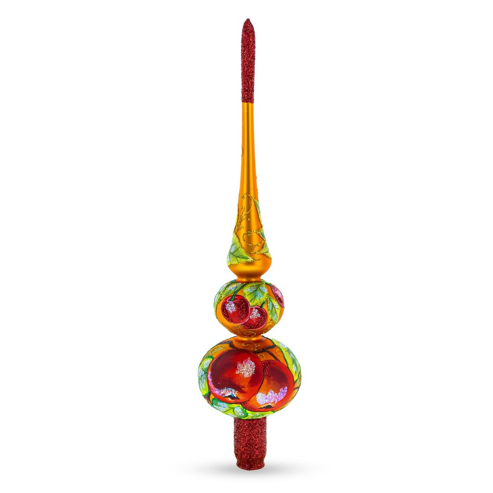Peaches on Gold Glass Christmas Tree Topper 12.5 Inches