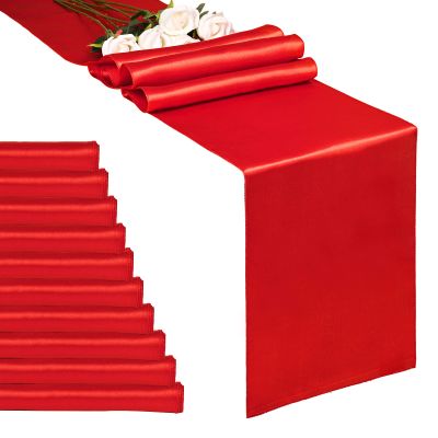 10-Pack Red 12 x 108 inches Long Premium Satin Table Runner for Wedding, Decorations for Birthday Parties, Banquets, Graduations, Engagements, Table Runners fit Rectange and Round Table