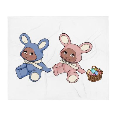 African American Easter Bunnies Throw Blanket - White Background