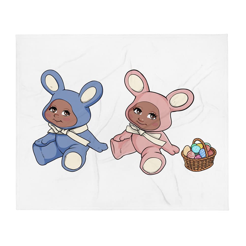 African American Easter Bunnies Throw Blanket - White Background